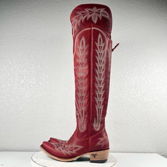 Lane LEXINGTON Over the Knee Womens Cowboy Boots 5.5 Red Western Cowgirl Lace Up - Picture 4 of 10